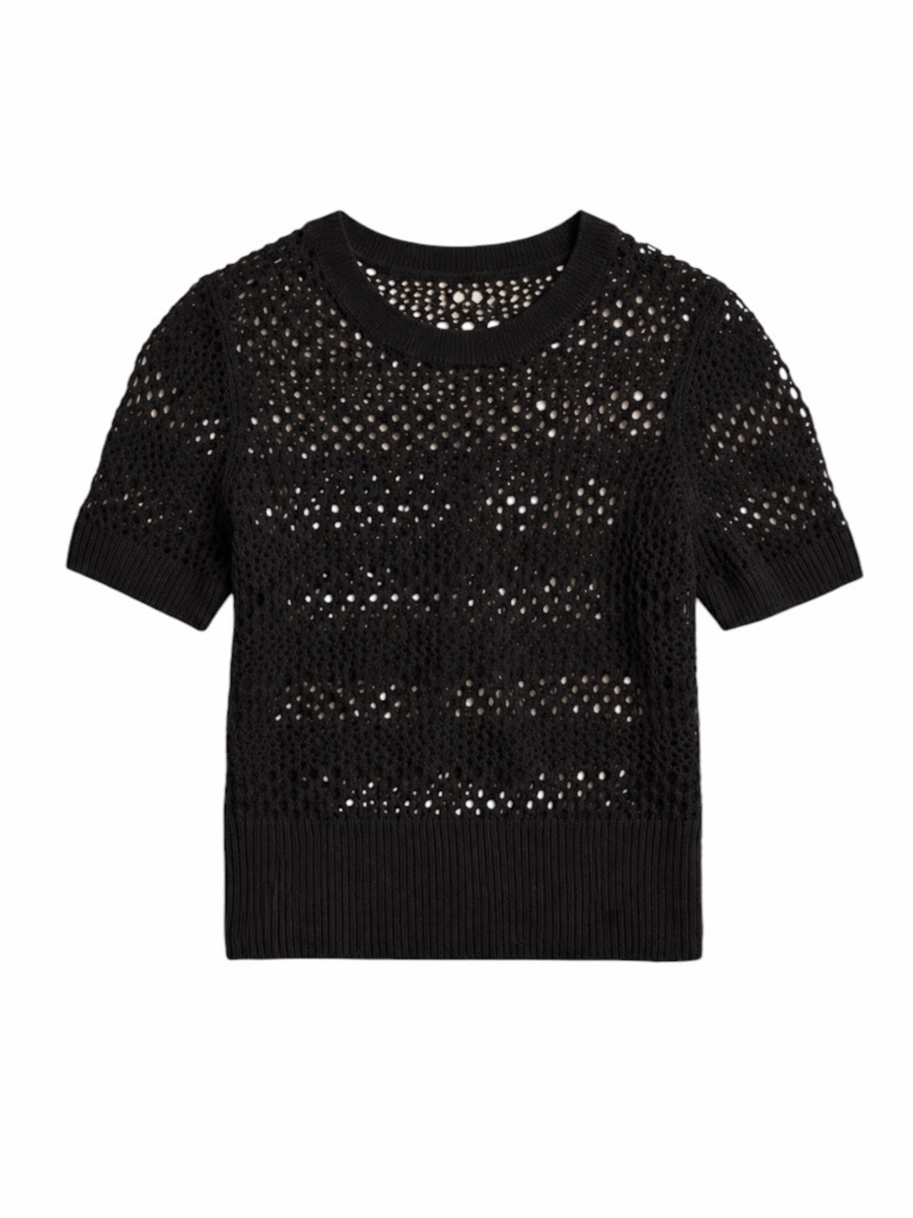 J.Crew - NWT Cashmere Pointelle Short Sleeve T-Shirt Sweater Black Sz S